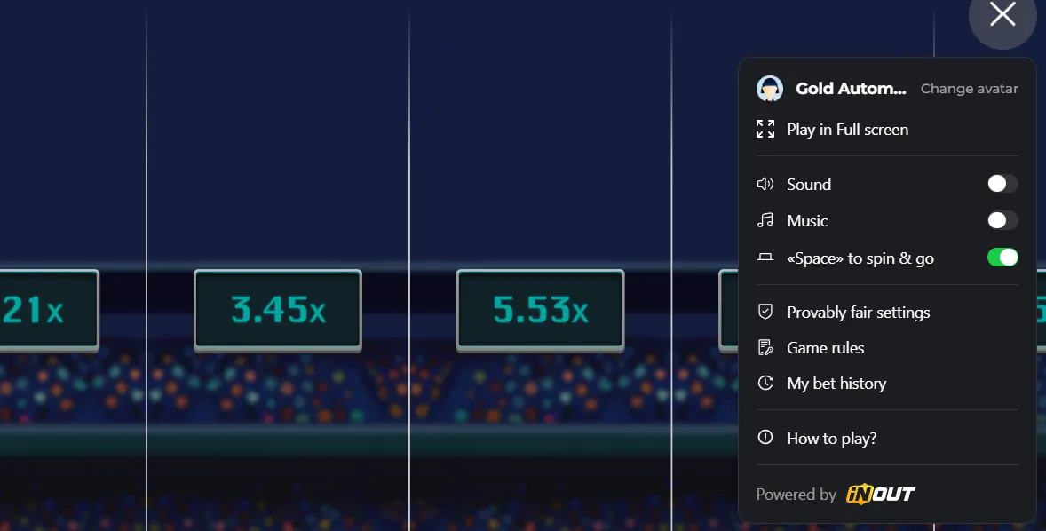 Cricket Road game menu interface with difficulty levels and betting options